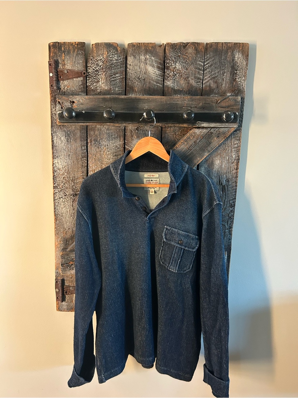 Men's  Lucky Brand Dark Blue Long-Sleeve Polo Shirt with Chest Pocket